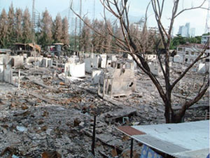 Community that was the main investigation site completely burned down, and approximately 8,000 people were burned out